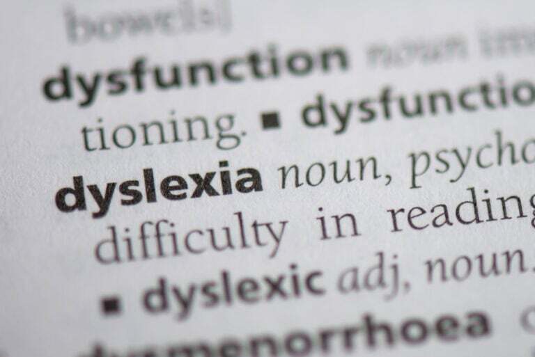 Close up of the word dyslexia in a dictionary.